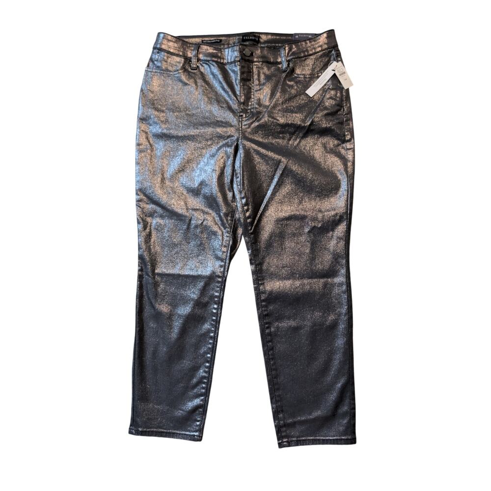 Talbots Women's Silver Metallic Slim Ankle Jean Mid Rise Pants Size 14P NWT
